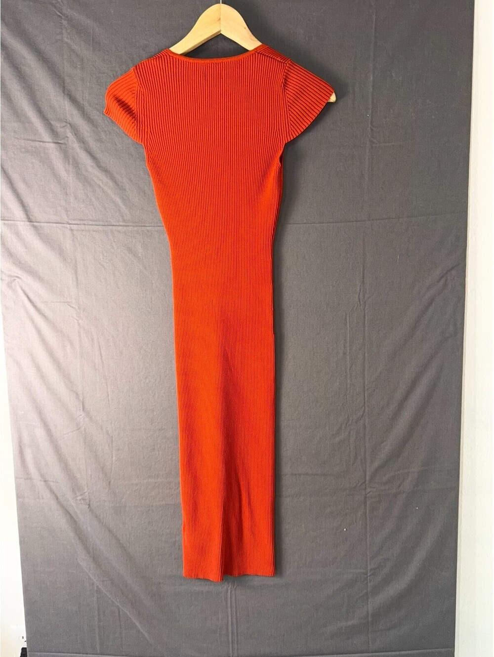 GAP Womens XS Orange Ribbed Knit Sweetheart Neck Cap Sleeve Midi Dress - Picture 6 of 6
